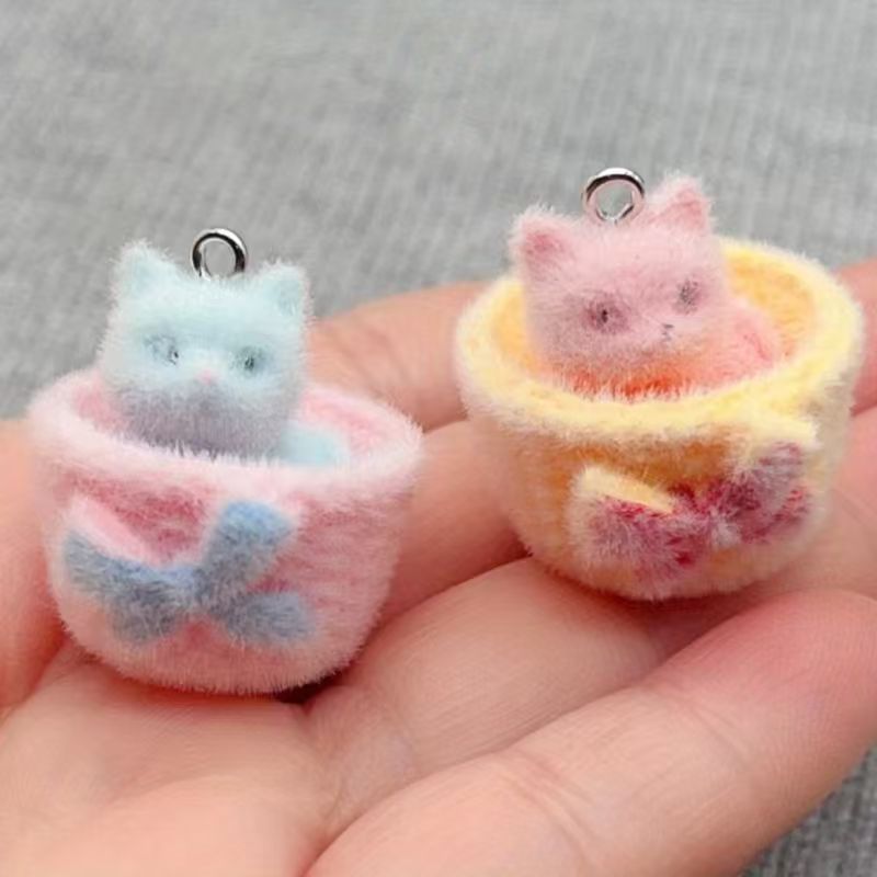 Resin - 4個入り3Dぬいぐるみ樹脂製猫ペンダント、DIYジュエリー製作イヤリング、キーホルダー、アクセサリー