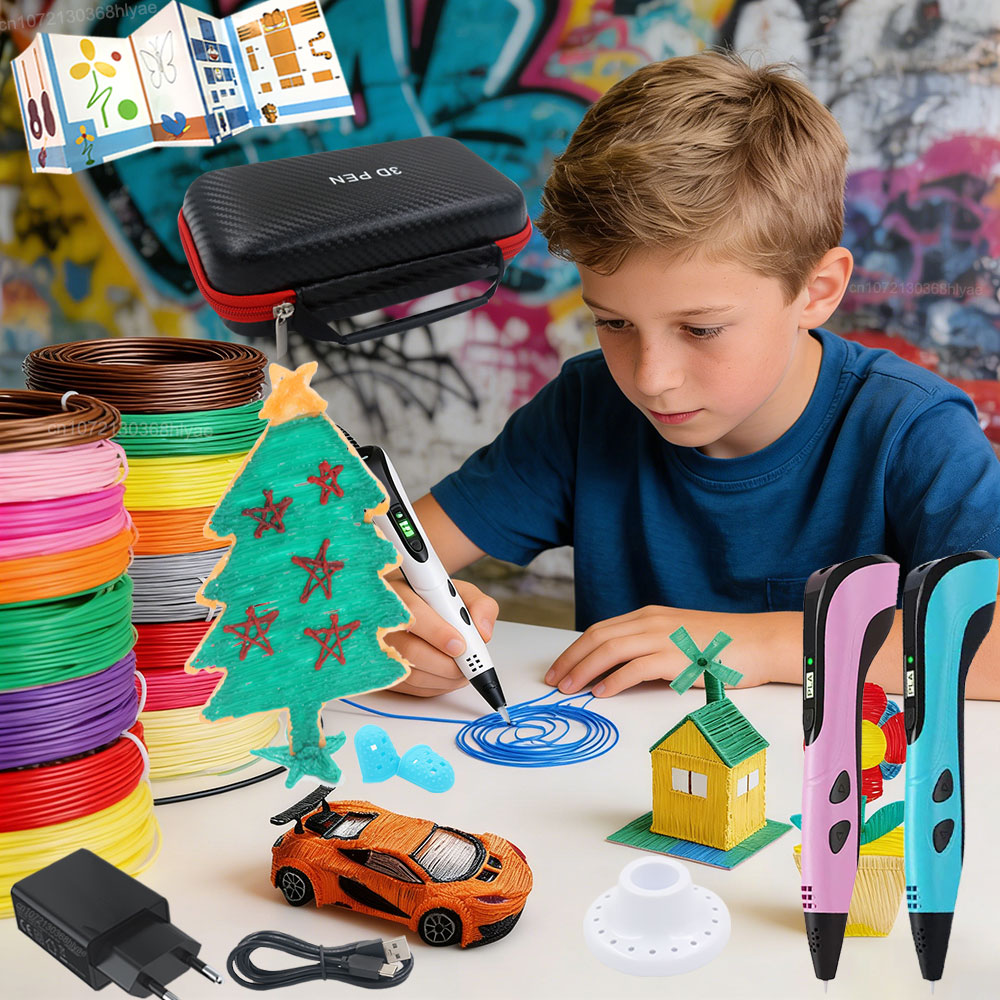 Pla Filament - 子供用3Dプリントペン LEDスクリーン付き カラフルなPLAフィラメント 電源アダプターと収納ボックス付き 男の子 女の子