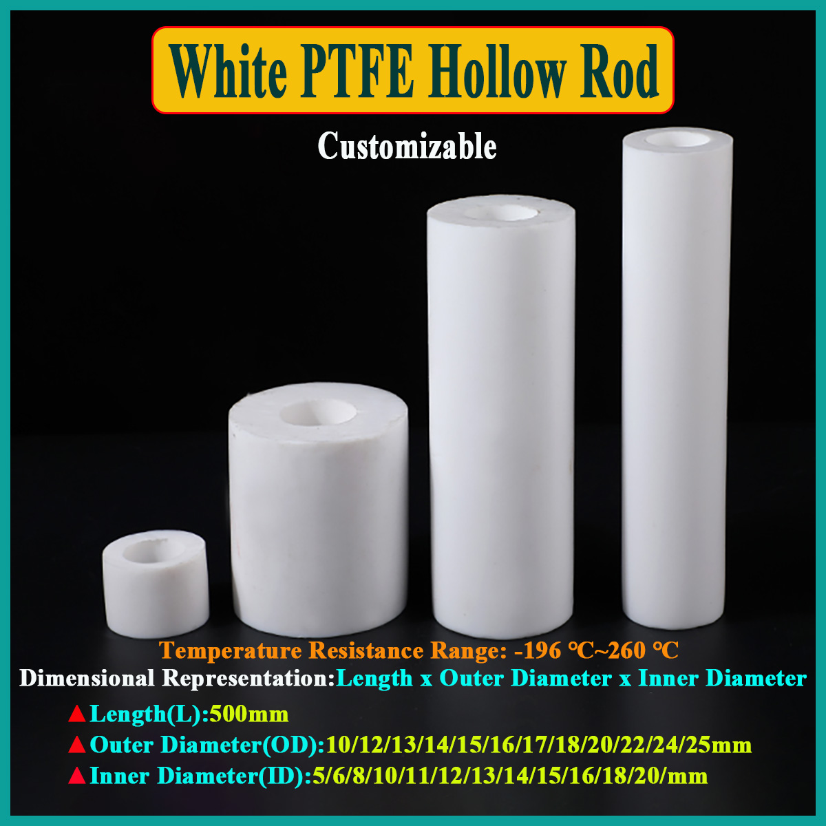 Ptfe Tube - 1 個白 PTFE 中空ロッドポリテトラフルオロエチレンブッシュチューブ環境に優しい非毒性 DIY L500mm