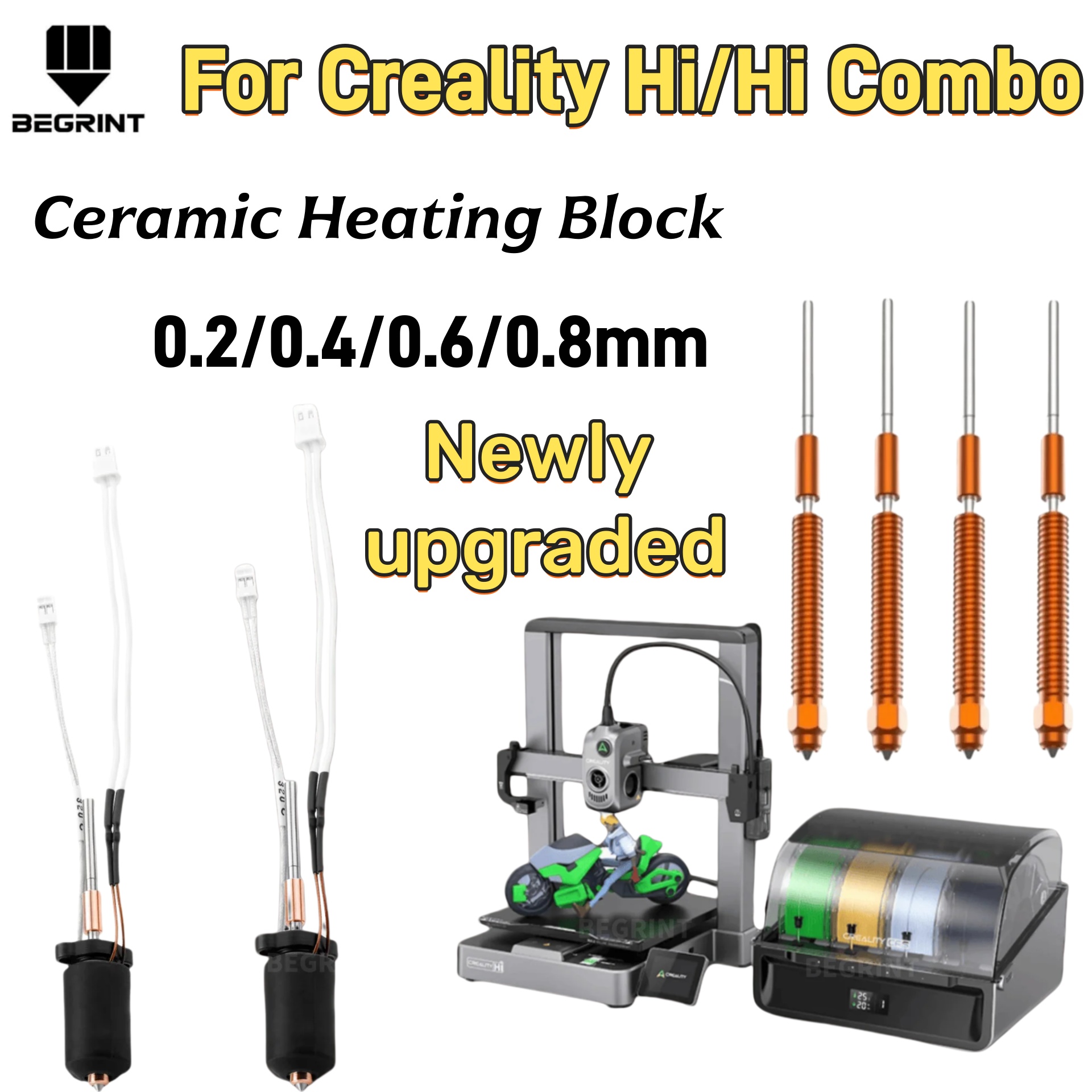 Hotend Assembly - Creality Hi Hi Combo用高温セラミックヒーターホットエンドキット アップグレードされたクイックスワップ硬化鋼ノズル 3Dプリンター部品