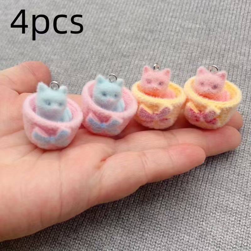 4個入り3Dぬいぐるみ樹脂製猫ペンダント、DIYジュエリー製 - Resin のレビューと価格